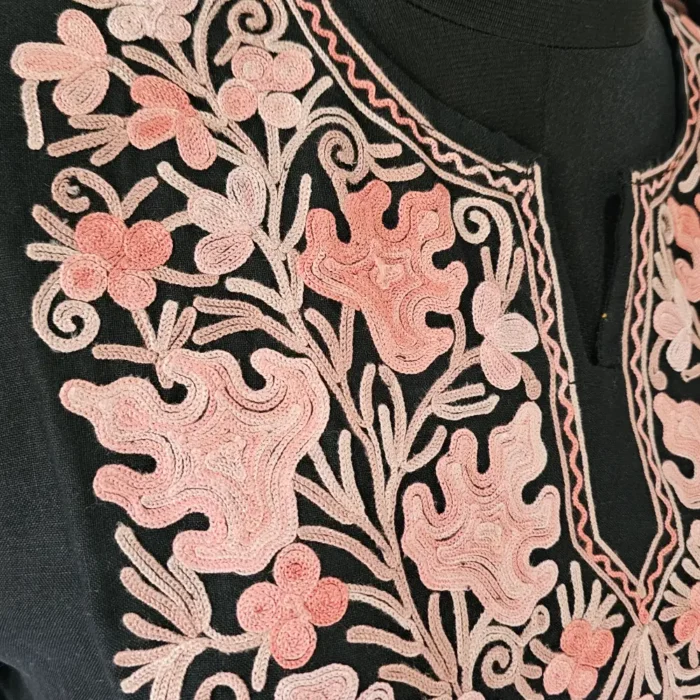 Black Long Cotton Zufaiz Kashmiri Kurti with Aari Work - Image 3