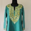 Aari Work Kashmiri green Long Cotton Kurti