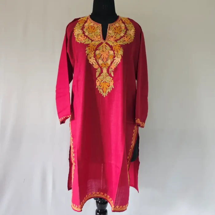 Naseen Long Cotton Kashmiri Kurti with Aari Work - Image 2