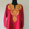 Aari Work Kashmiri red Long Cotton Kurti