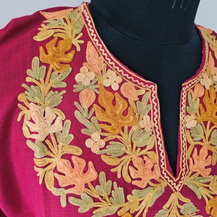 Naseen Long Cotton Kashmiri Kurti with Aari Work - Image 3