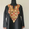Black Ruby Cotton Kurti with Kashmiri Aari Work Embroidery