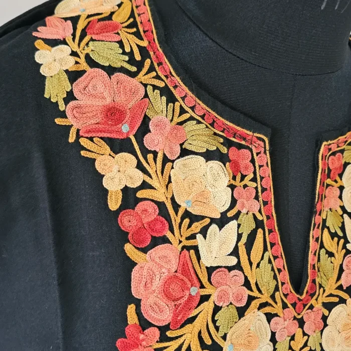 Long Black Shahnaz Cotton Kurti with Kashmiri Aari Embroidery - Image 3