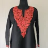 Black Ruby Cotton Kurti with Kashmiri red Aari Work Embroidery
