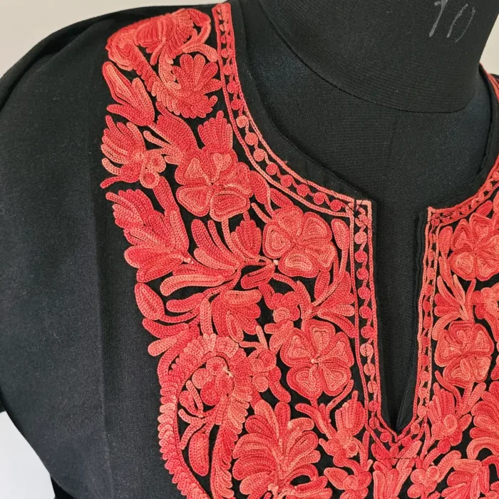 Kashmiri Cotton Reshma Long Black Kurti with Aari Embroidery - Image 3