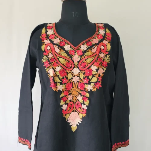 Black Aari Work Kurti in Ruby Cotton