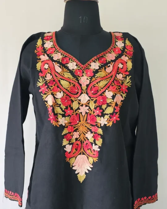 Black Aari Work Kurti in Ruby Cotton