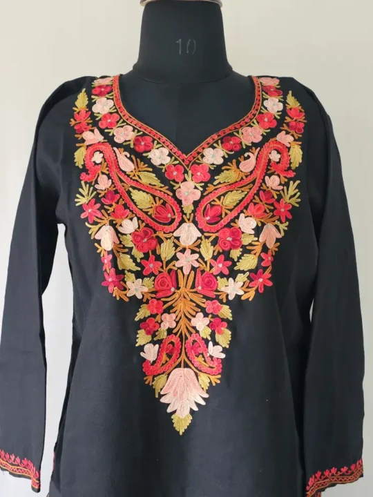 Black Aari Work Kurti in Ruby Cotton