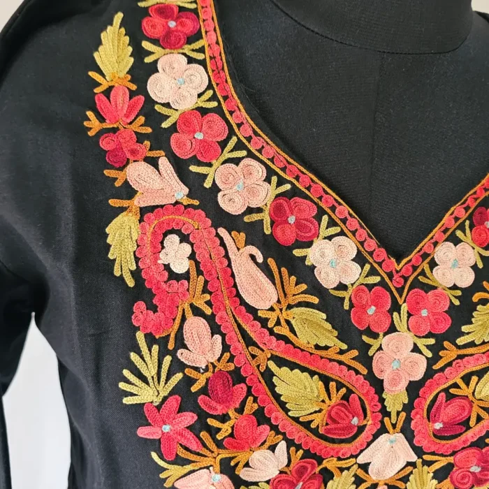 Koshur Haya Long Black Cotton Aari Embroidered Kurti - Image 3
