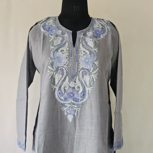Dark grey Aari Work Kurti in Ruby Cotton