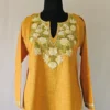 Mustard Aari Work Kurti in Ruby Cotton