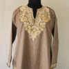 Beige Kashmiri Aari Work Kurti in Ruby Cotton