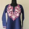 Dark Blue Kashmiri Aari Work Kurti in Ruby