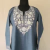 Teal Blue Kashmiri Aari Work Kurti in Ruby Cotton