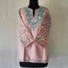 Husna's Baby Pink Koshur Cotton Short Kurti with Sleeves Aari Work