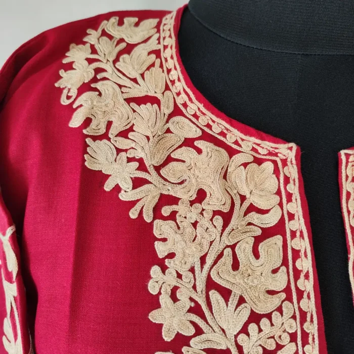 Hiba Koshur Maroon Cotton Kurti Fancy Aari Sleeves Embroidery - Image 3