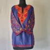 Dark Blue Kashmiri Cotton Short Kurti Sakina with Sleeve Aari Work