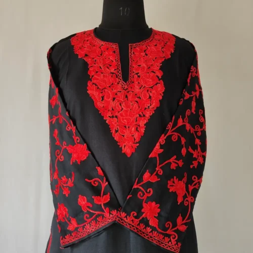 Black Koshur Cotton Kurti Designer Aari Work Nazneen Sleeves