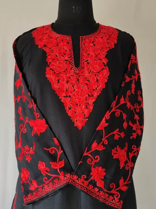 Black Koshur Cotton Kurti Designer Aari Work Nazneen Sleeves