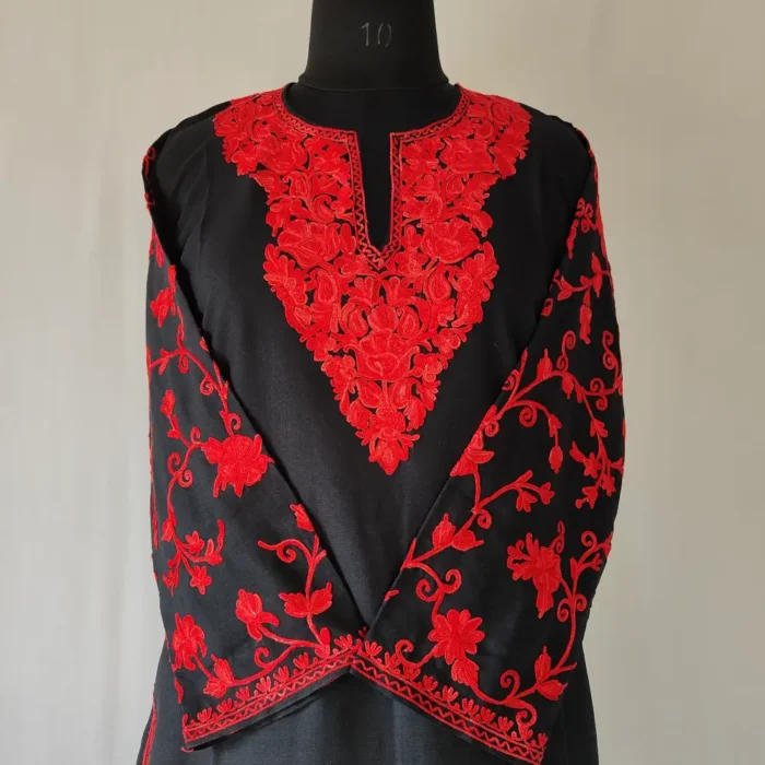 Black Koshur Cotton Kurti Designer Aari Work Nazneen Sleeves