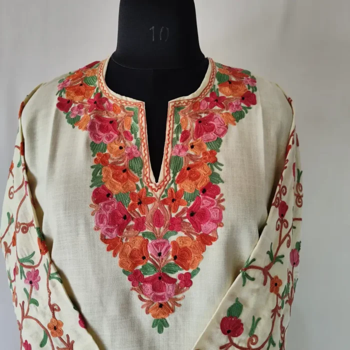 Sleeve Aari Embroidered Kashmiri Cotton Short Kurti for Mehrunnisa - Image 2