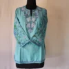 Aari Work on Sleeves - Zubaida's Teal Blue Kashmiri Cotton Short Kurti