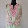 Kashmiri Shaista Sea Green Cotton Kurti - Aari Embroidered Sleeves