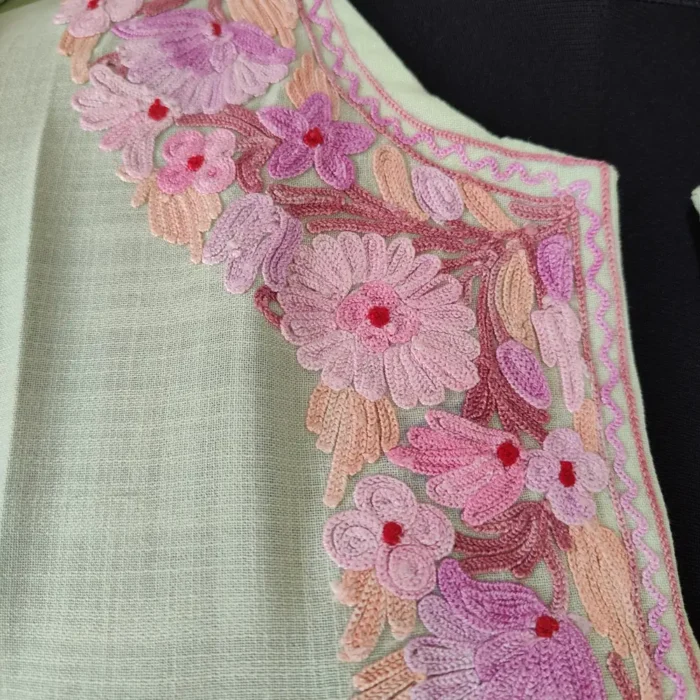 Kashmiri Shaista Sea Green Cotton Kurti - Aari Embroidered Sleeves - Image 3