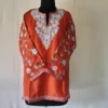 Rustic Orange Short Mehr Kurti from Kashmir with Aari Work Sleeves