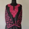 Black Kashmiri Cotton Kurti Fancy Ari Work Sleeves Tabinda