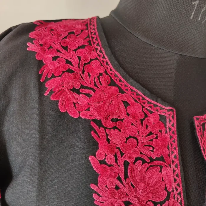 Black Kashmiri Cotton Kurti Fancy Ari Work Sleeves Tabinda - Image 3