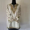 Cream Aari Cotton Shehzadi Gul Short Kurti with Sleeves Work from Srinagar