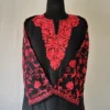 Kashmiri Hoor Black Cotton Kurti with Red Aari Embroidered Sleeves