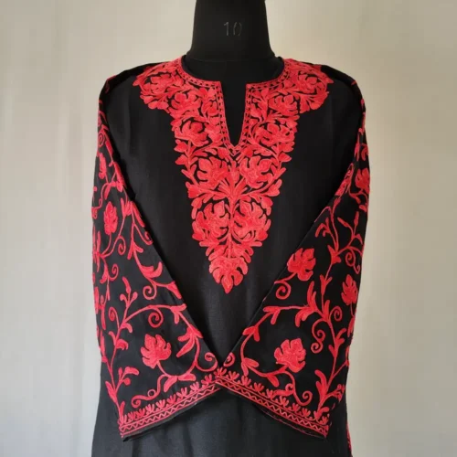 Kashmiri Hoor Black Cotton Kurti with Aari Embroidered Sleeves