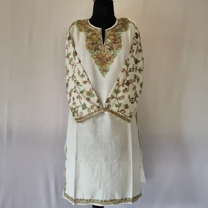 Laila's Kashmiri CreamCotton Kurti with Aari Embroidered Sleeves - Image 2