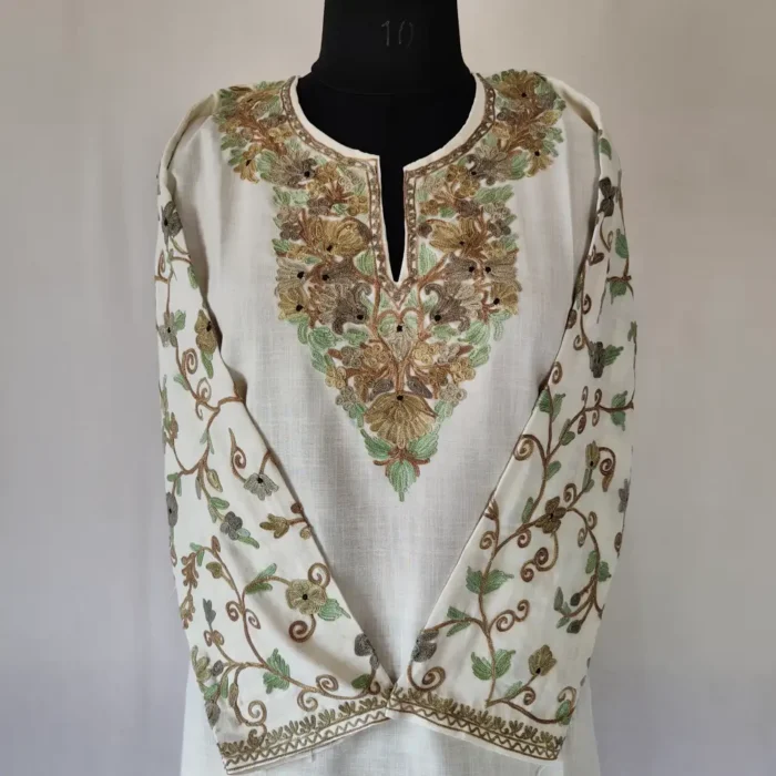 Laila's Kashmiri CreamCotton Kurti with Aari Embroidered Sleeves