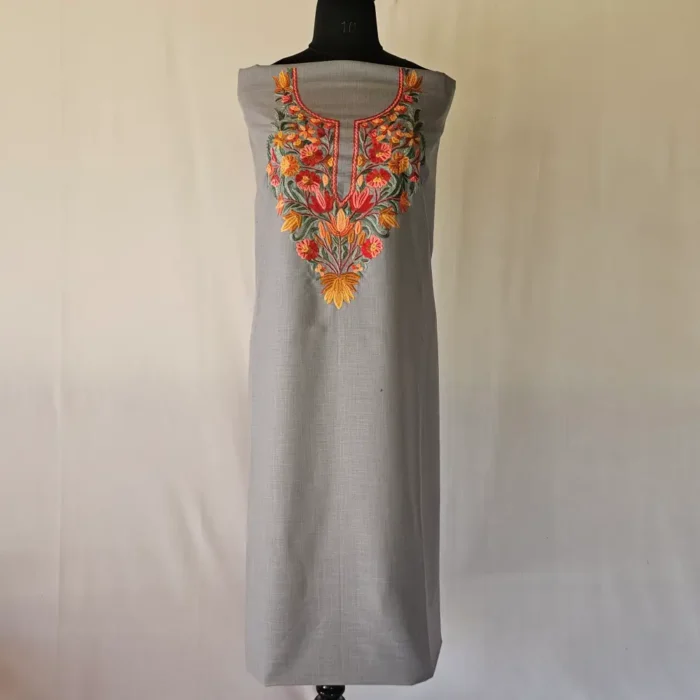 Mehrunisa Dark Brown Aari Work Kashmiri Cotton Suit - Image 2