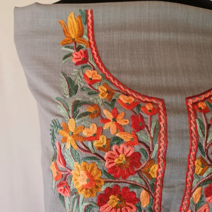 Mehrunisa Dark Brown Aari Work Kashmiri Cotton Suit - Image 3