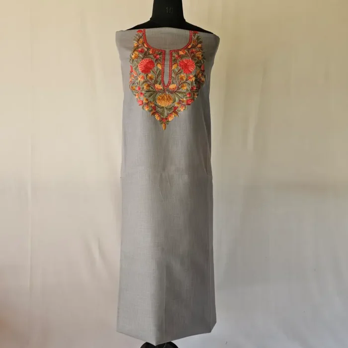 Dark Grey Cotton Kashmiri Shehnaz Suit with Hand Aari Work - Image 2