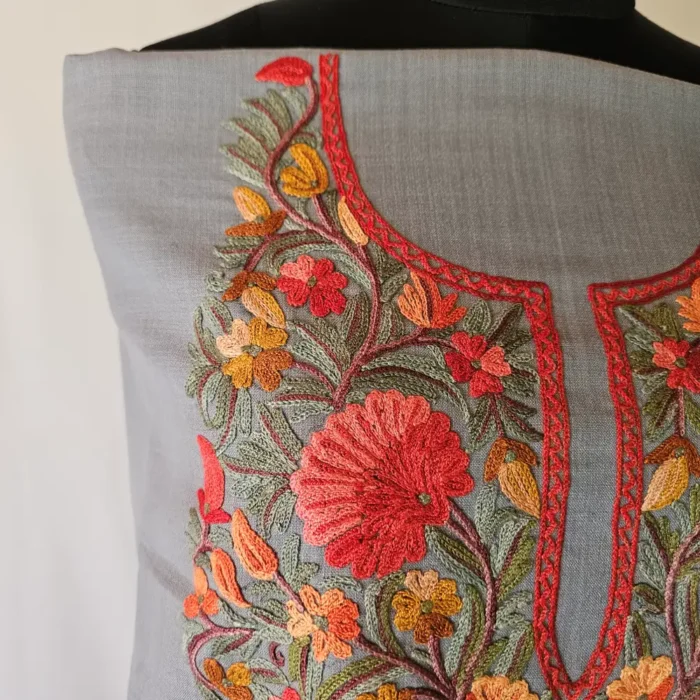 Dark Grey Cotton Kashmiri Shehnaz Suit with Hand Aari Work - Image 3