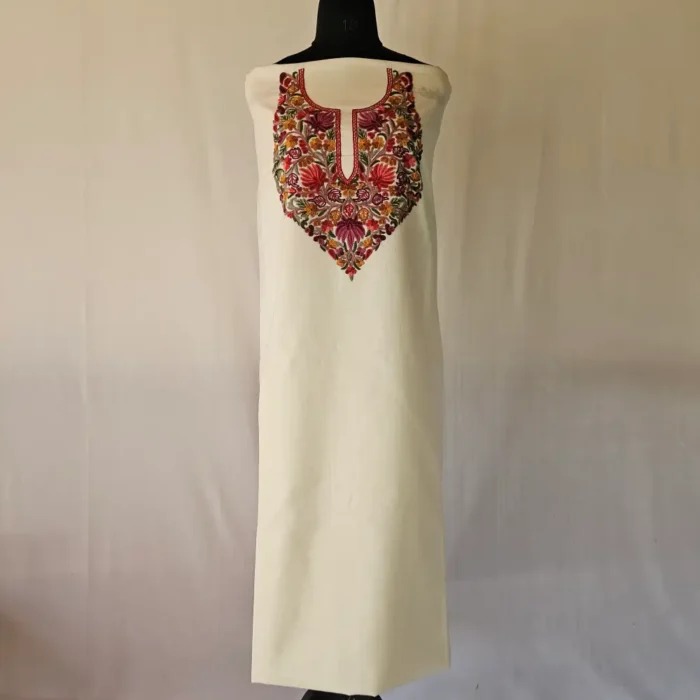 Gulbadan Cream Kashmiri Cotton Hand Aari Embroidered Suit - Image 2