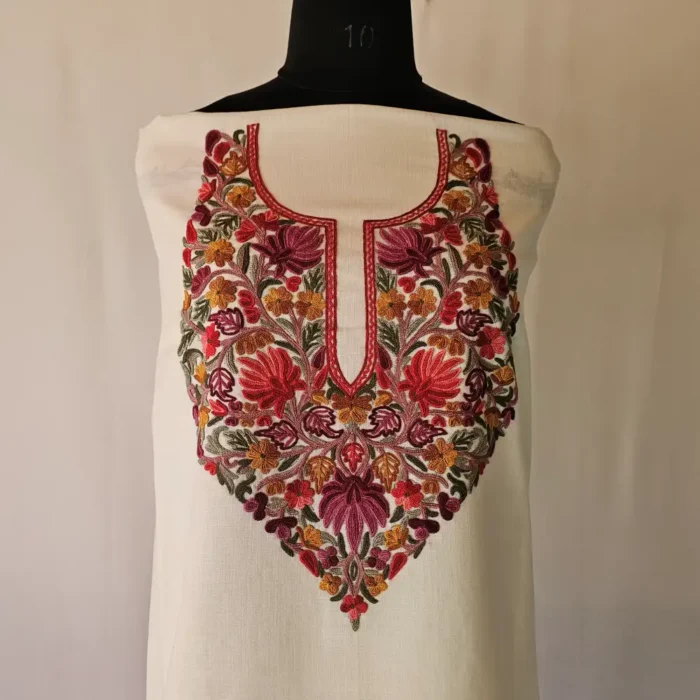 Gulbadan Cream Kashmiri Cotton Hand Aari Embroidered Suit