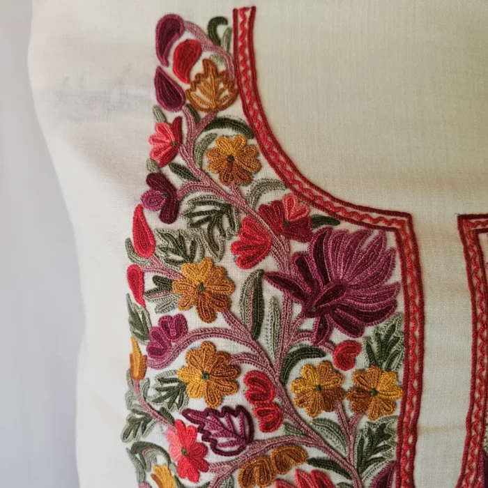 Gulbadan Cream Kashmiri Cotton Hand Aari Embroidered Suit - Image 3