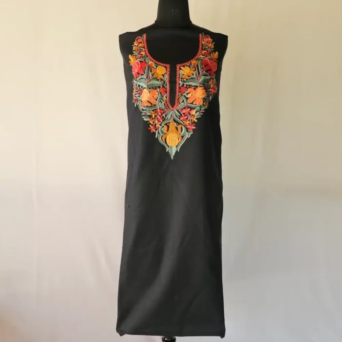 Mehr Black Hand Aari Work Kashmiri Suit in Cotton - Image 4