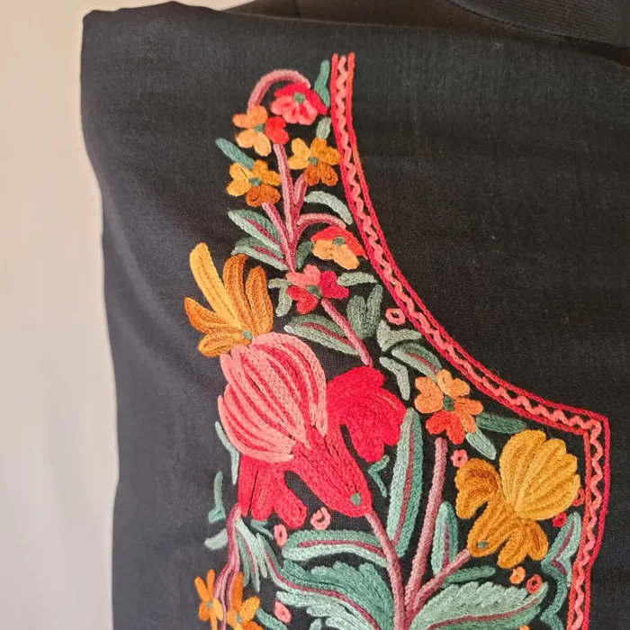 Mehr Black Hand Aari Work Kashmiri Suit in Cotton - Image 2