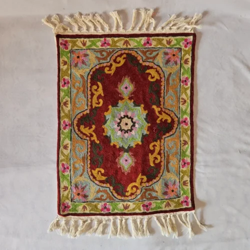Set of 2 Handmade Chain Stitch Aasan Mats | Small Rug | Meditation Carpet