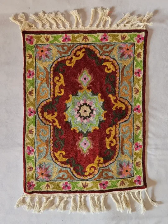 Set of 2 Handmade Chain Stitch Aasan Mats | Small Rug | Meditation Carpet