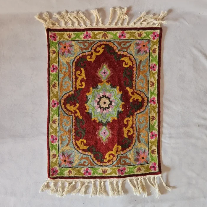 Set of 2 Handmade Chain Stitch Aasan Mats | Small Rug | Meditation Carpet
