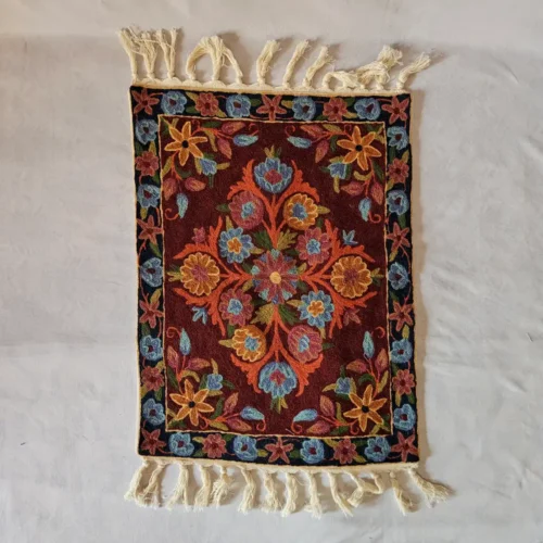 Elegent Maroon Handmade Chain Stitch Aasan Mat | Small Rug | Meditation Carpet