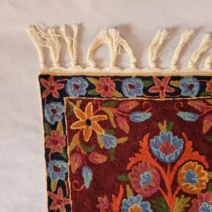 Elegent Maroon Handmade Chain Stitch Aasan Mat | Small Rug | Meditation Carpet - Image 2